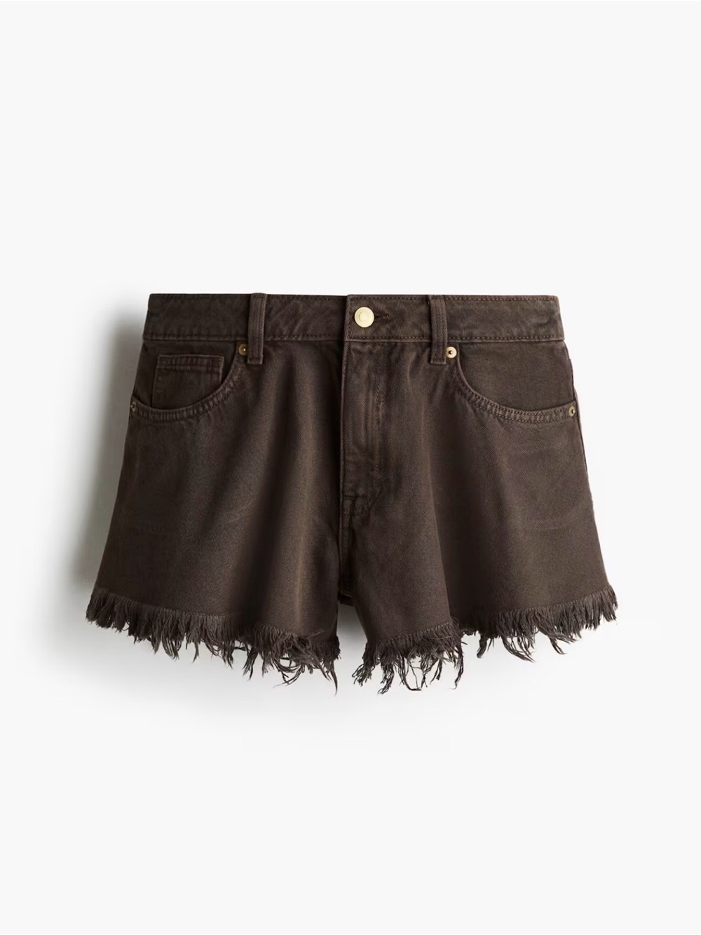 H&M Frayed Hem Women's Denim Shorts in Dark Brown 8